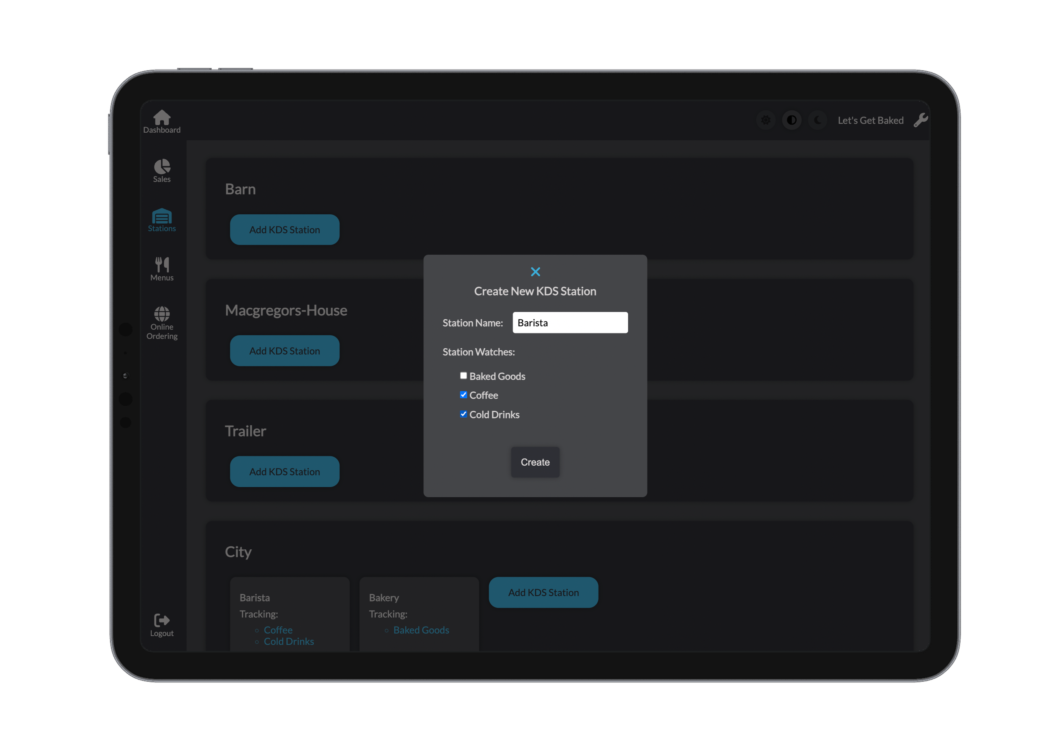 Create KDS Station Dark Mode