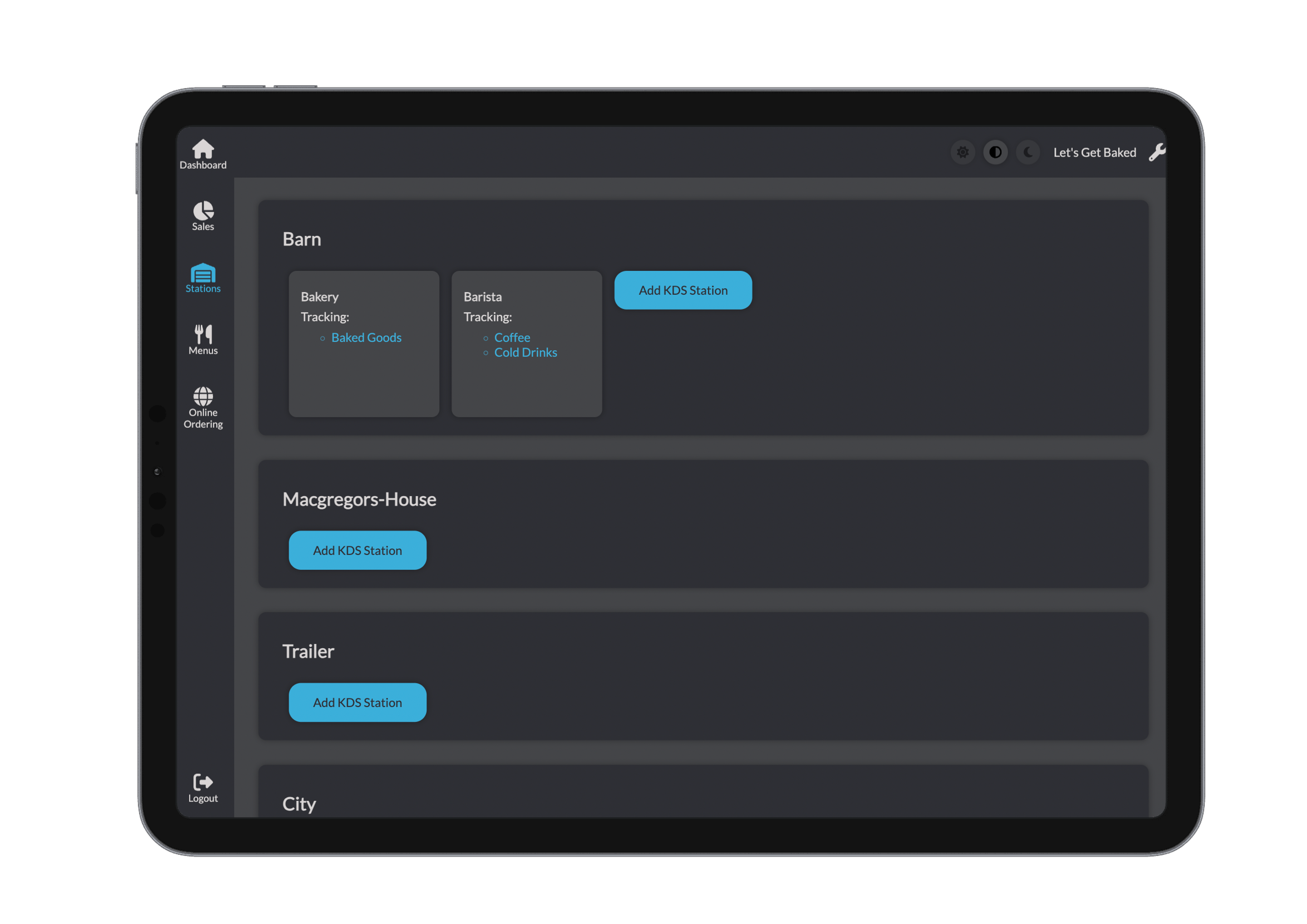 KDS Stations Dark Mode